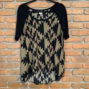 Daytrip Buckle Women's Aztec High Low Mixed‎ Media Tunic Blouse Brown Black - M